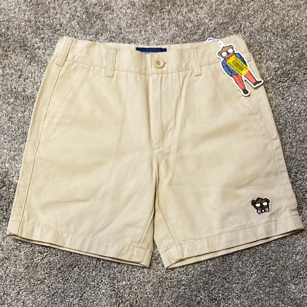 Tan Classic Flat-Front Shorts with Embroidered Bear Detail size 6 boys NWT